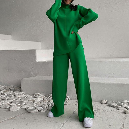 Dame Strik-Loungewear-Sæt med løstsiddende snit og afslappet stil Stilla