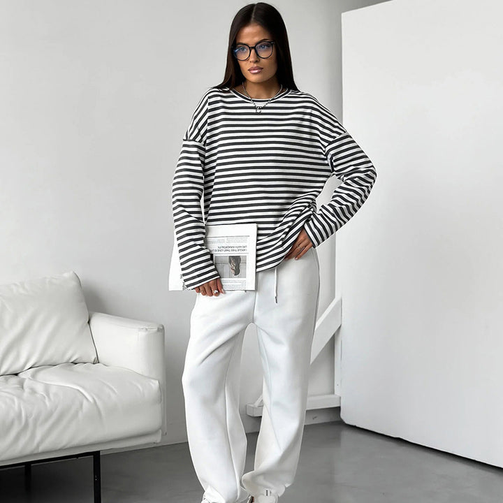 Damer stribet oversized t-shirt med afslappet snit og moderne design Stilla