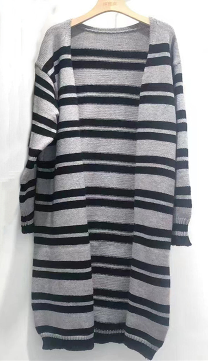 Kvinders chunky strik cardigan med brede striber og afslappet pasform Stilla