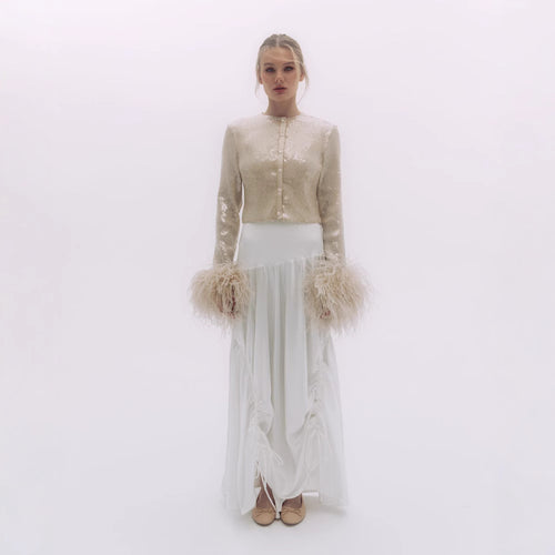 Dame elegant Bluse med fjer Stilla