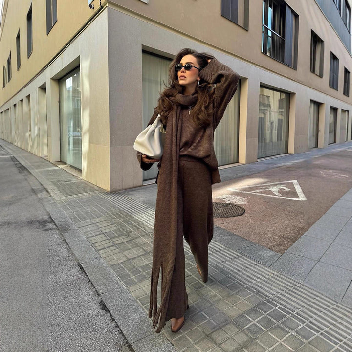 Dame Casual Strik Suit med Høj Krave og Løs Fit Stilla