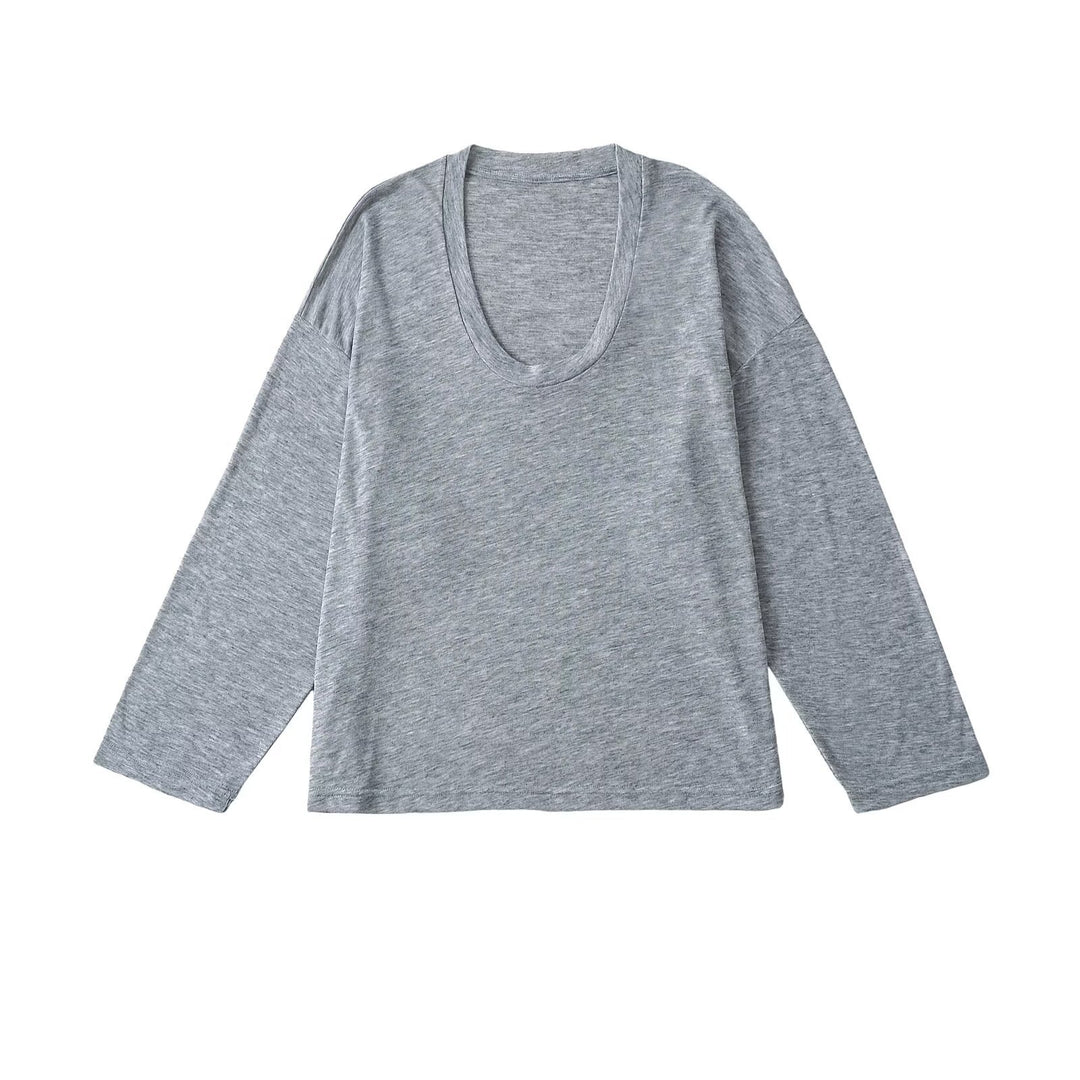 Dame longsleeve skjorte med dyb rund halsudskæring og løs pasform Stilla