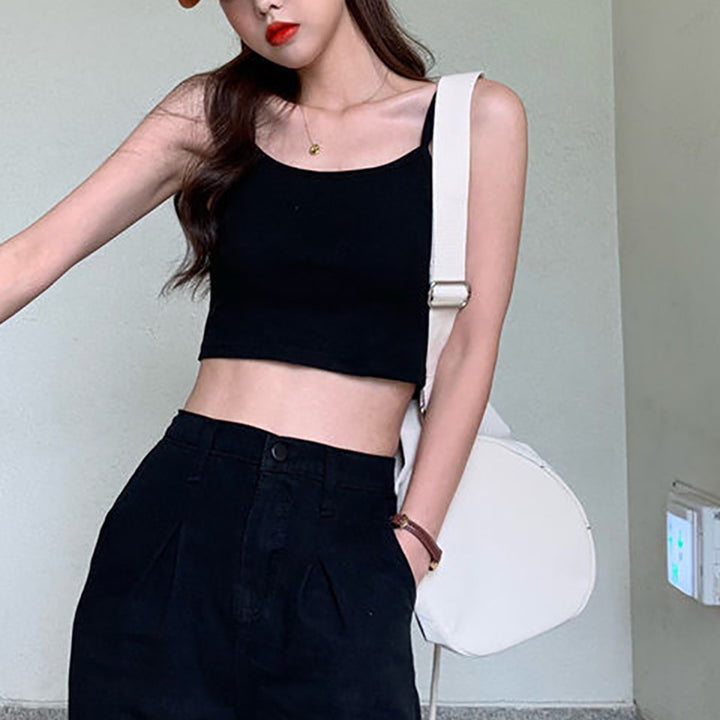 Kvindernes cropped top med tynde stropper og elastisk skæring