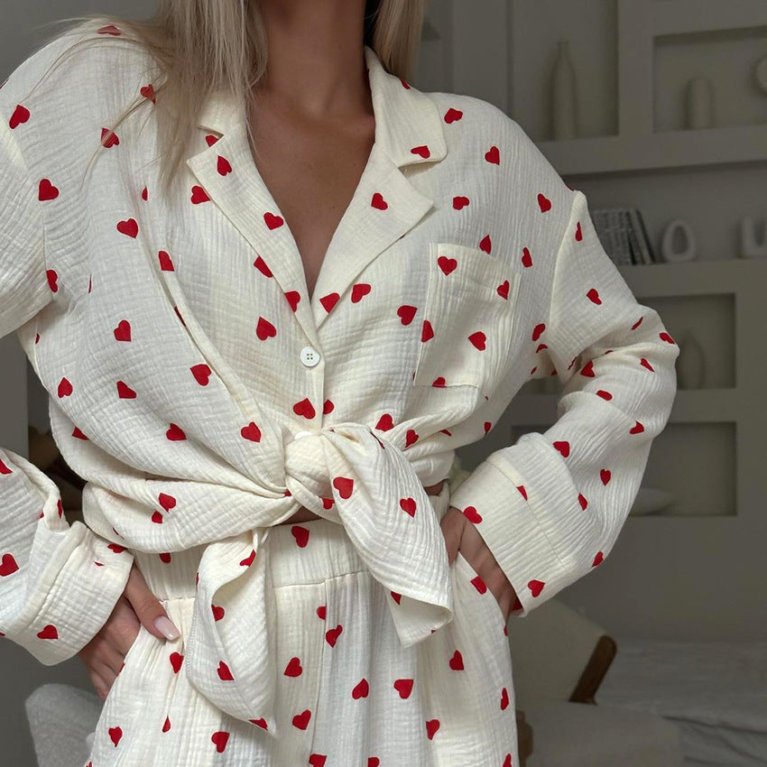 Dame hyggelig pyjamas med hjerte mønster Stilla