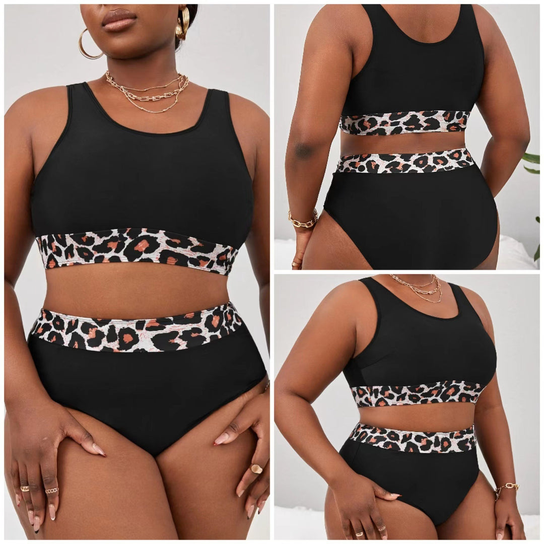 Dame Sporty højskåret bikini med leopardmønster Skovae