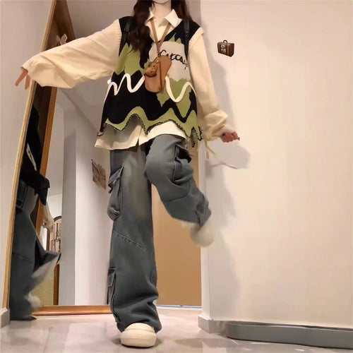 Damer Stilet Oversized Strikvest med Mønster Stilla