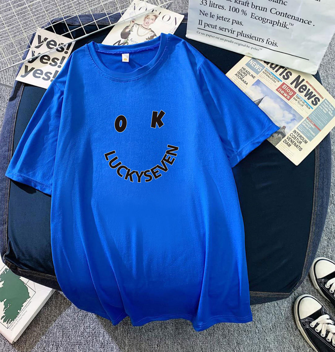 Kvindernes fashionabel t-shirt med afslappet smiley-tryk og høj kvalitet bomulds kvalitet Skovae