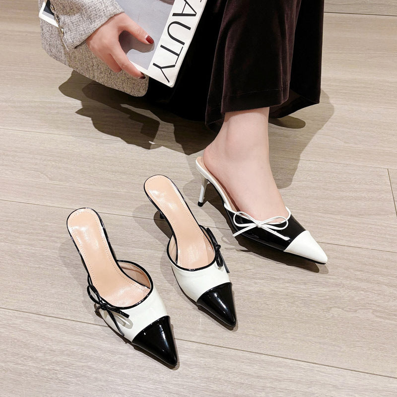 Dame Slingback Pumps med elegant sløjfeapplikation og spids tå Stilla