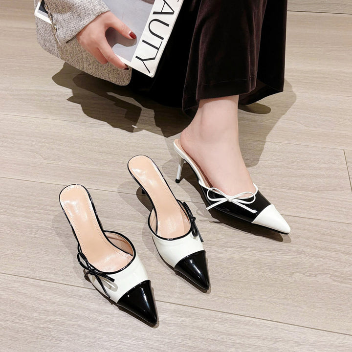 Dame Slingback Pumps med elegant sløjfeapplikation og spids tå Stilla