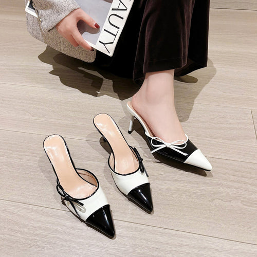 Dame Slingback Pumps med elegant sløjfeapplikation og spids tå Stilla