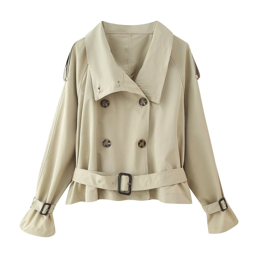 Kvinders fashionable trench coat jakke med bred krave og bælte detalje Stilla