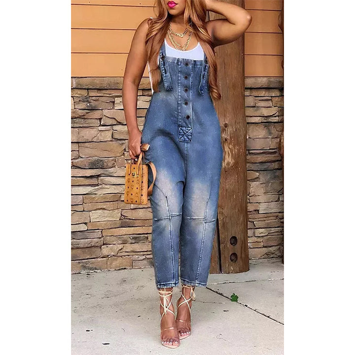 Dame Overall i denim med knapdetalje Stilla
