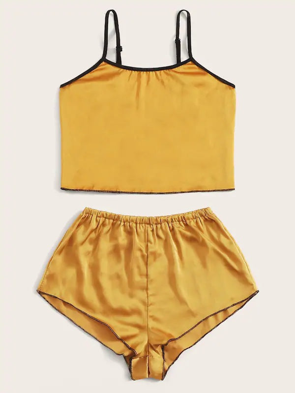 Dame Satin Top og Shorts Pyjamas Sæt Stilla