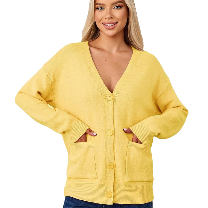 Kvinder's casual strikket cardigan med V-hals og praktiske lommer Stilla