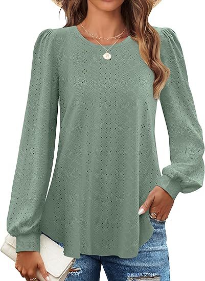 Damebluse med puffærmer og hulmønster Stilla