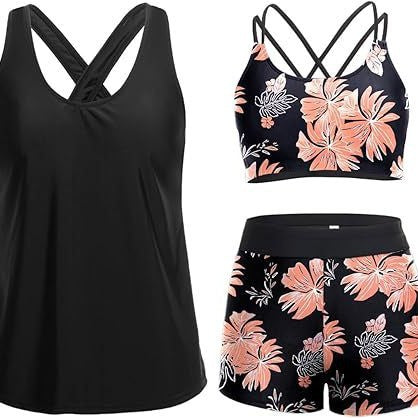 Dame Sporty Tankini-set med blomstret top og shorts Skovae