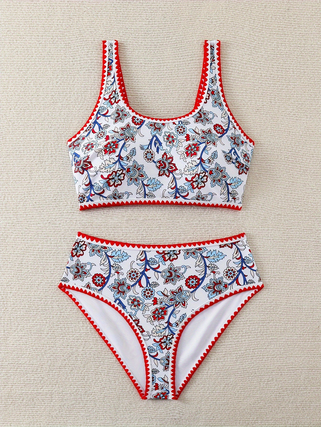 Dame højtaljede bikini-sæt med blomstermønster Skovae
