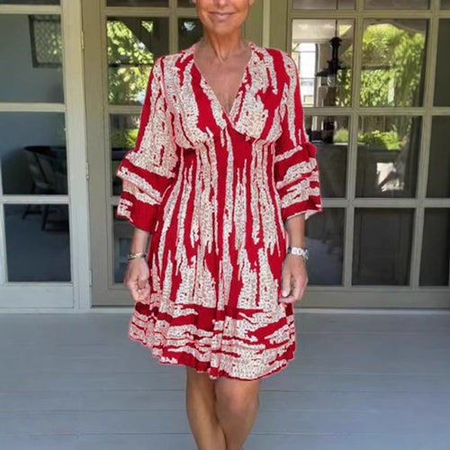 Dame Midikjole med legende mønster og elegante 3/4-ærmer Skovae