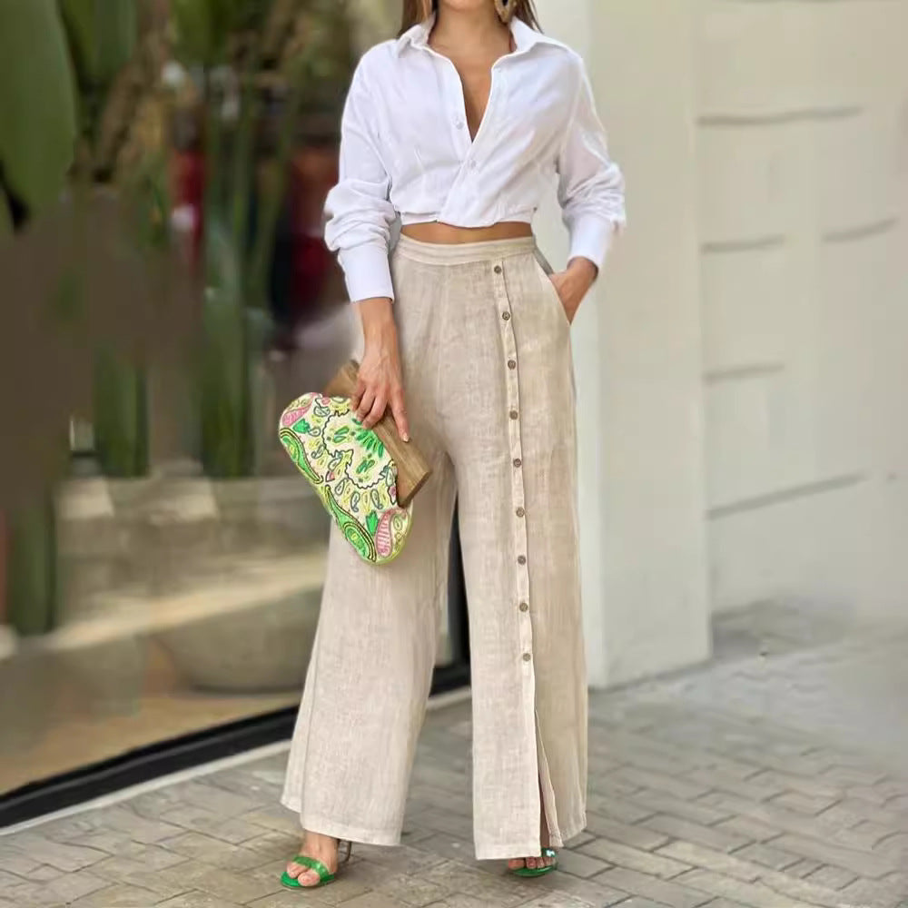 Stilla | Ensemble Bluse Med Revers Af Bomuld Og Bred Bukser