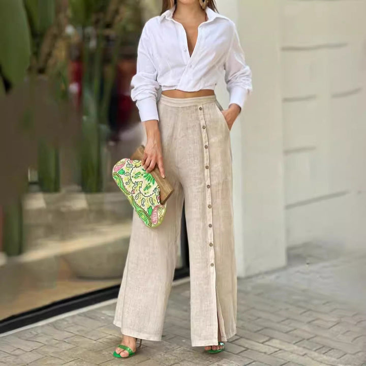 Stilla | Ensemble Bluse Med Revers Af Bomuld Og Bred Bukser