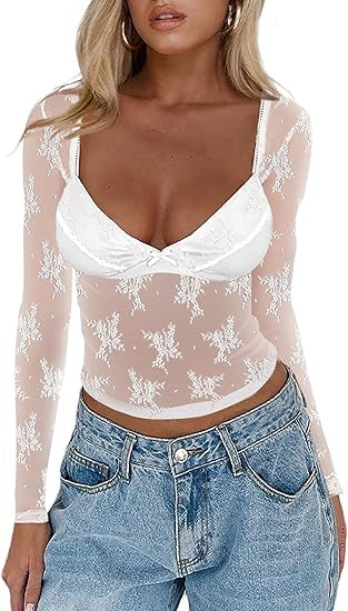 Dame Gennemsigtig Spidsbluse med elegante detaljer Skovae