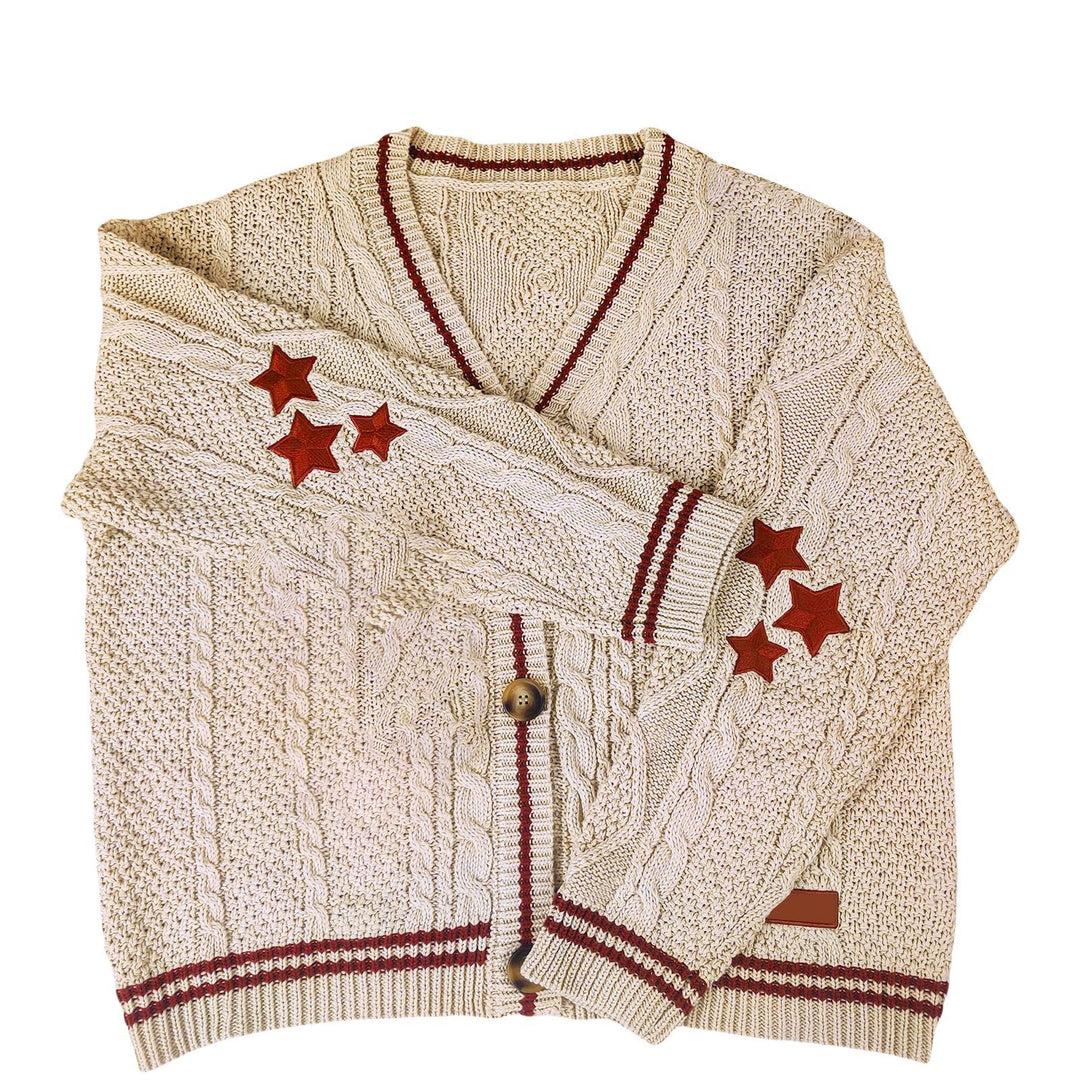 Dame Oversized Kabelstrik Cardigan med Stjernedetalje Stilla