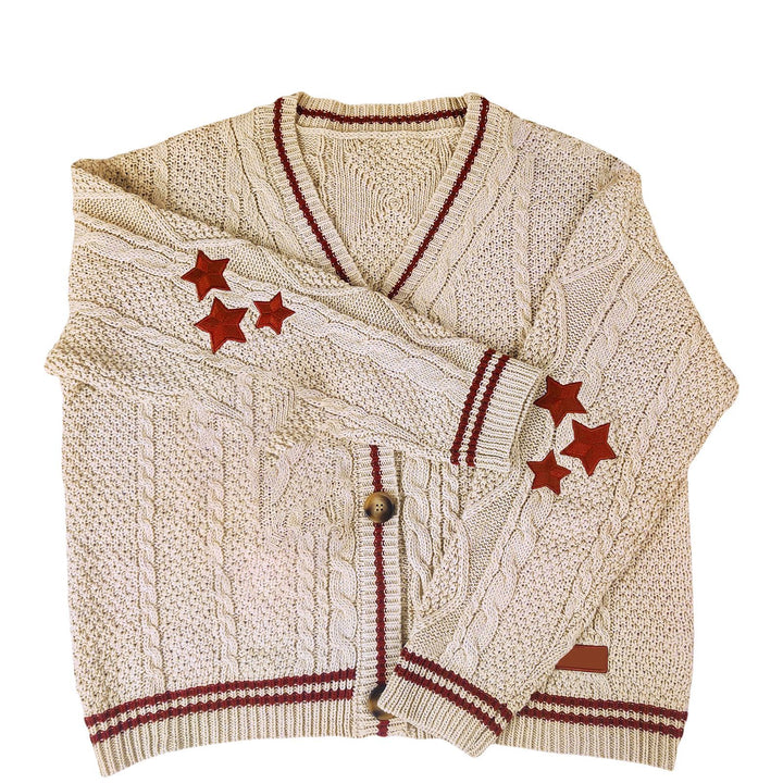 Dame Oversized Kabelstrik Cardigan med Stjernedetalje Stilla