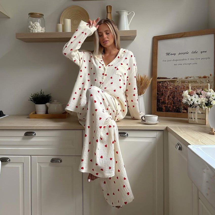 Dame hyggelig pyjamas med hjerte mønster Stilla