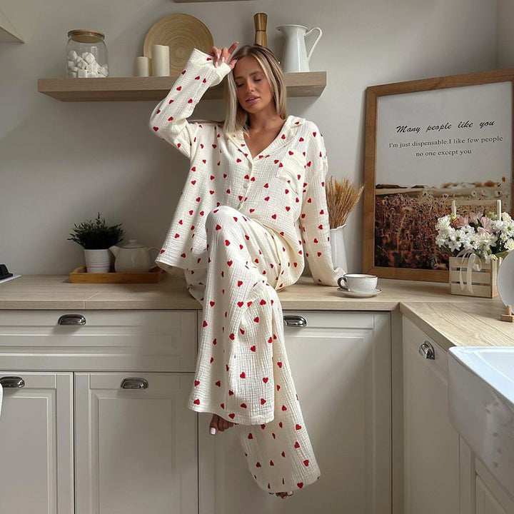 Dame hyggelig pyjamas med hjerte mønster Stilla