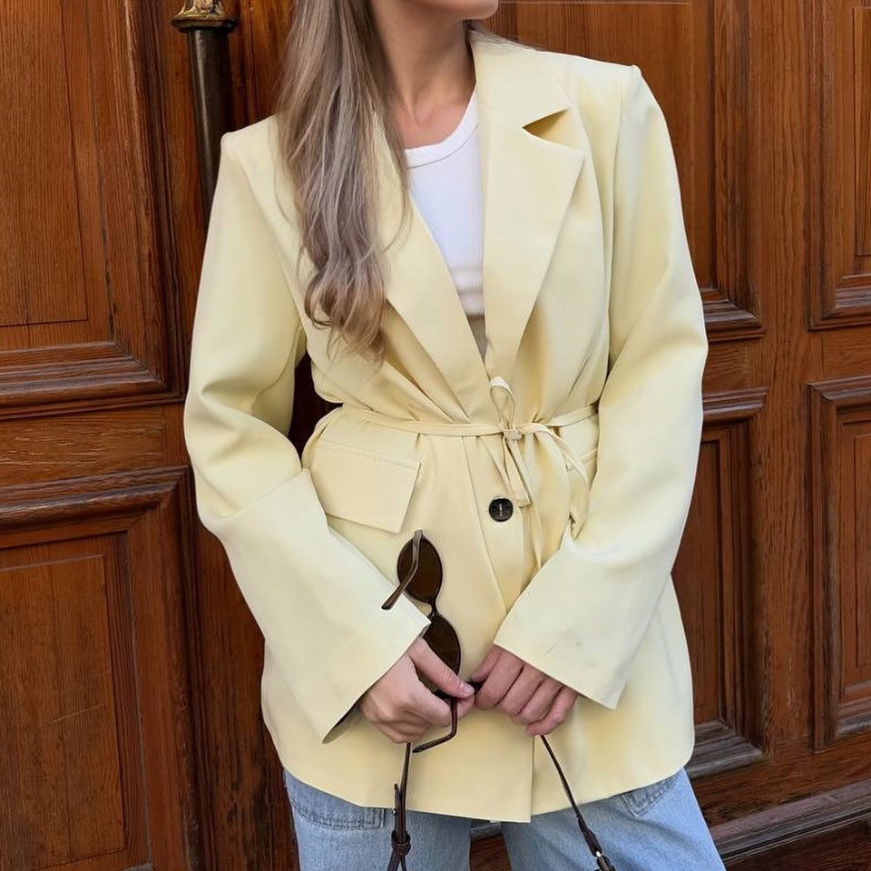 Damer fashionable oversized blazer jakke med talje bælte Stilla
