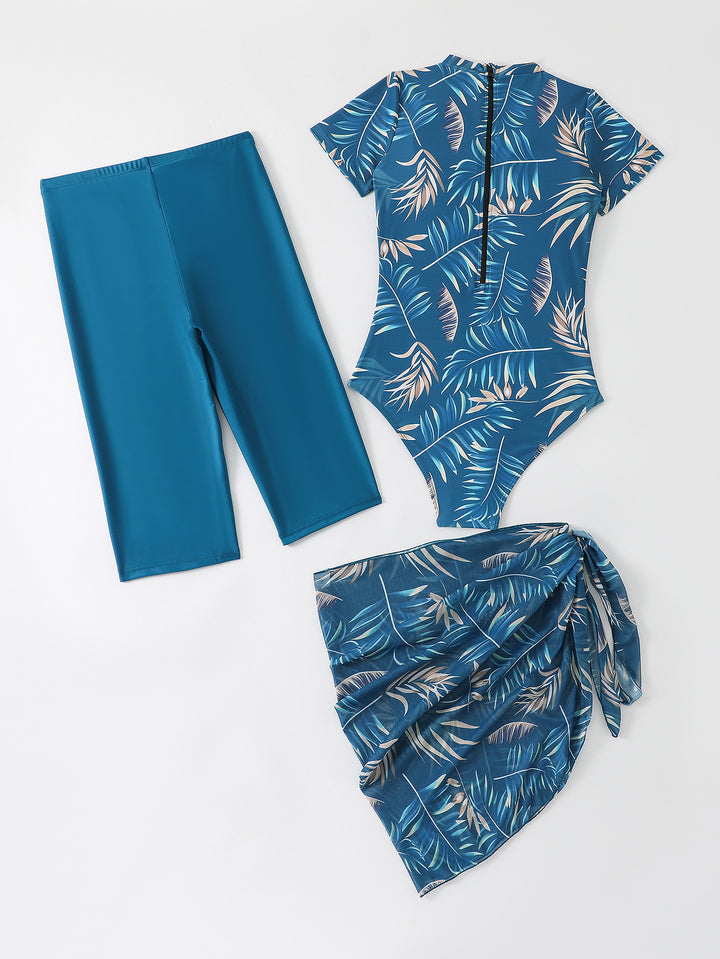 Dame Sporty Éntøj Badedragt med supplerende Leggings og Wrap nederdel Skovae