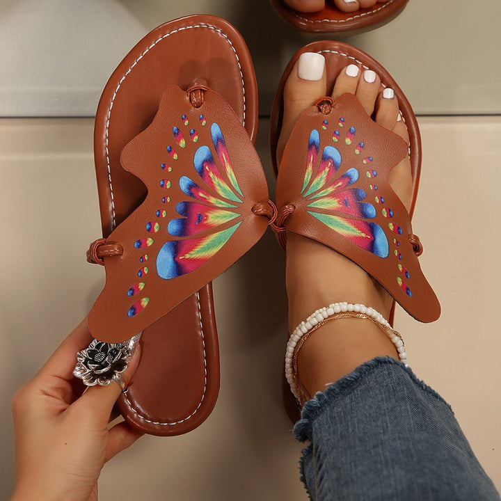 Dame toe separator med farverigt sommerfugle-design og skridsikker sål Stilla