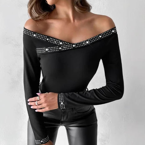 Dame Off-Shoulder Bodystocking med glitrende applikationer Stilla