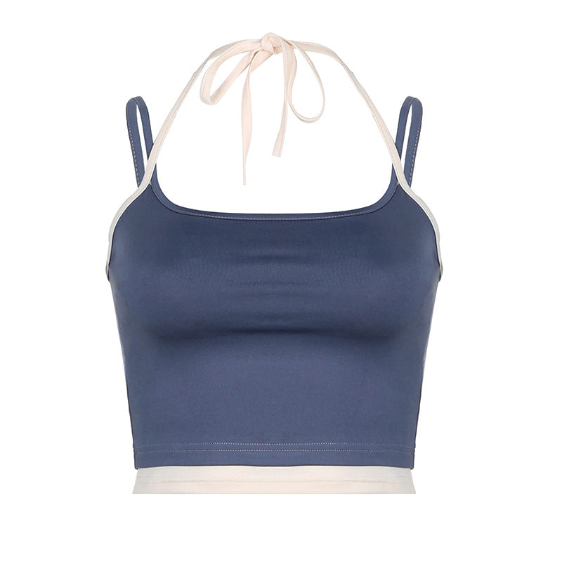 Dame mode crop top med bindebånd og dobbelt strop Skovae