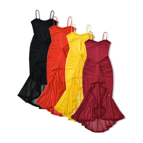 Dame elegant Maxi-kjole med justerbare spaghetti-stropper og charmerende flæse-detaljer Stilla