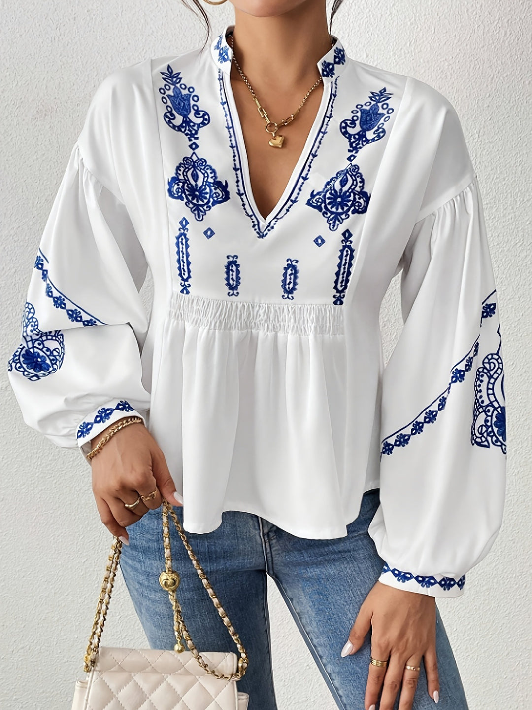 Femme Boho-inspireret broderet blouse Stilla