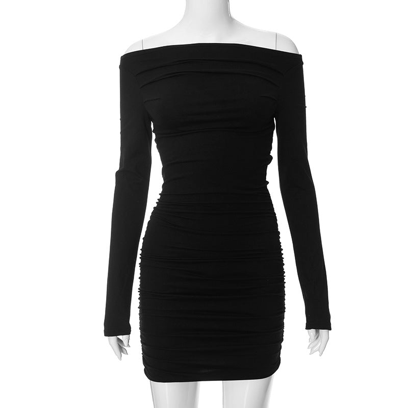 Femme Off-Shoulder Rynket Bodycon Kjole Stilla