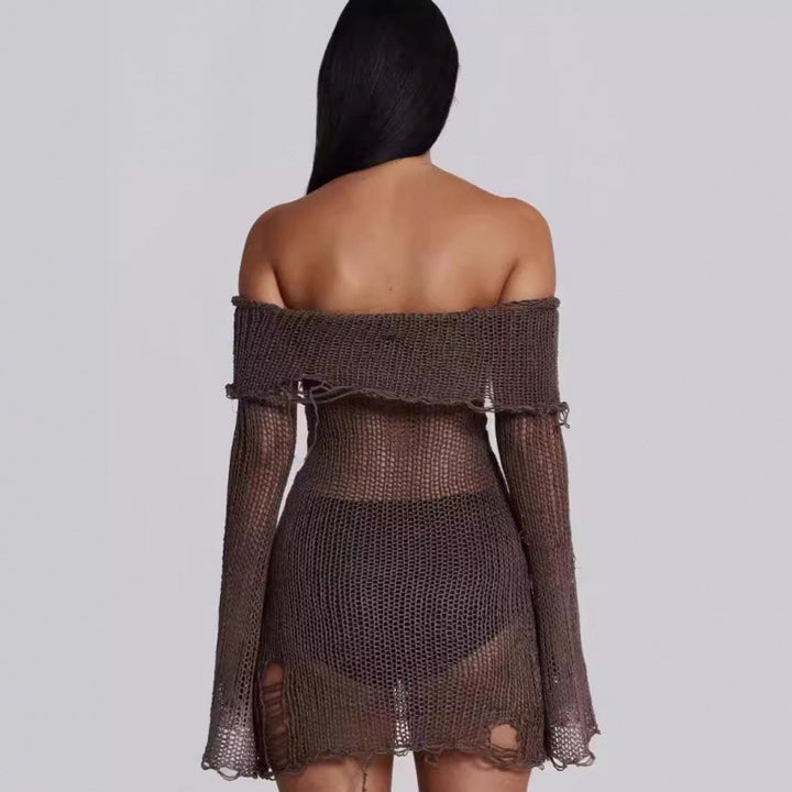 Dame Off-Shoulder Gennemsigtig Strik Mini Kjole Stilla