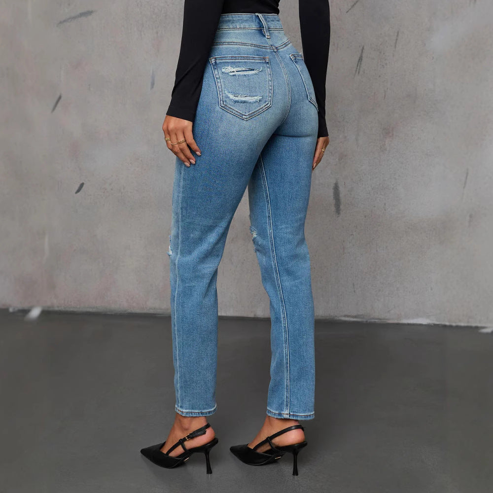 Dame Højtaljede Jeans i afslappet Used-Look Stilla