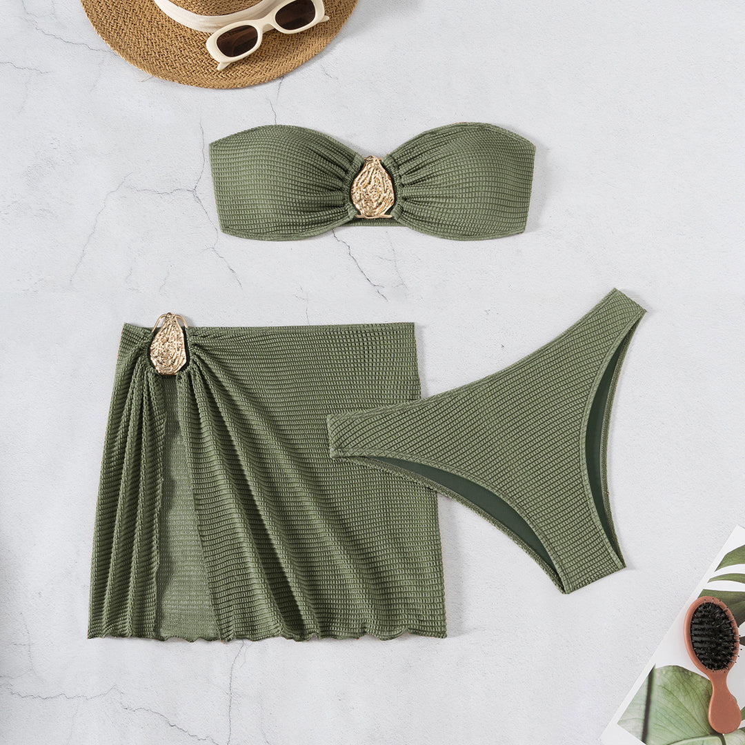 Dame bandeau bikini sæt med flot foldedetalje Skovae