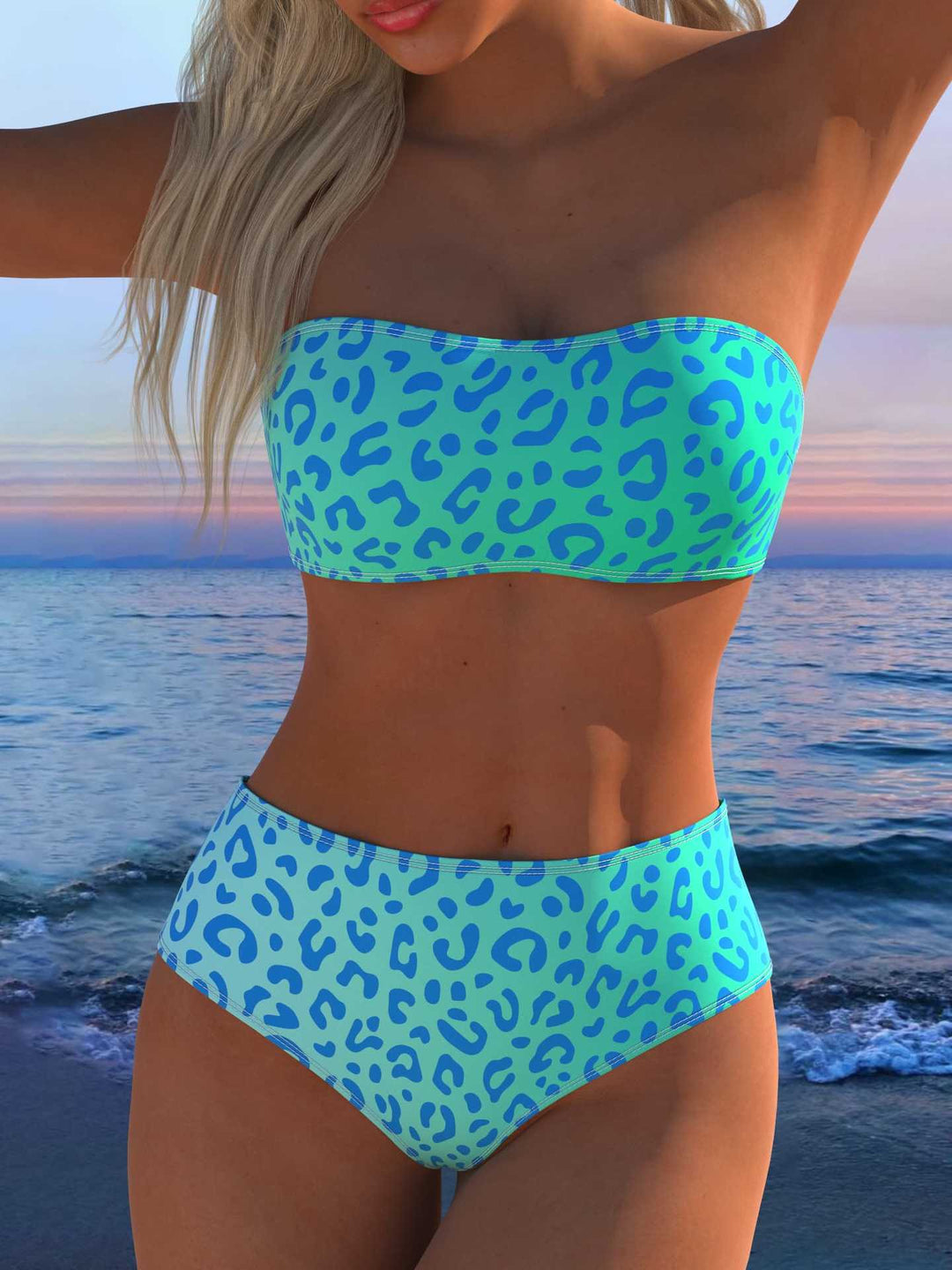 Dame Bandeau Bikini-sæt med dyreprint og høj talje Skovae