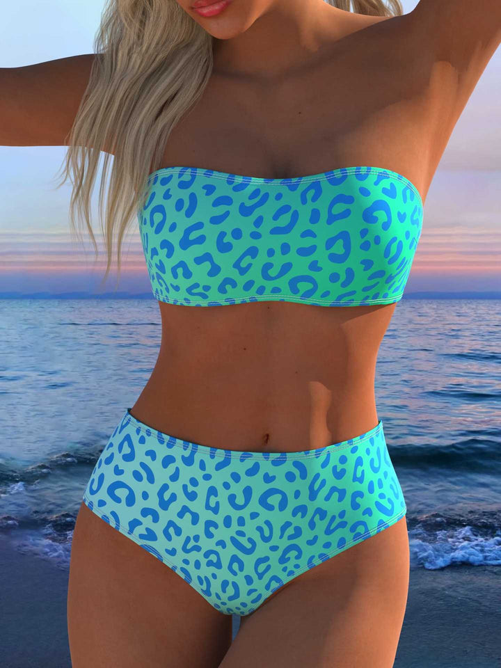 Dame Bandeau Bikini-sæt med dyreprint og høj talje Skovae