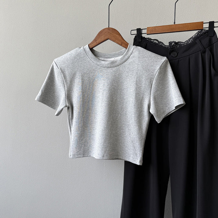 Dame kortærmet crop-top i økologisk bomuld Stilla