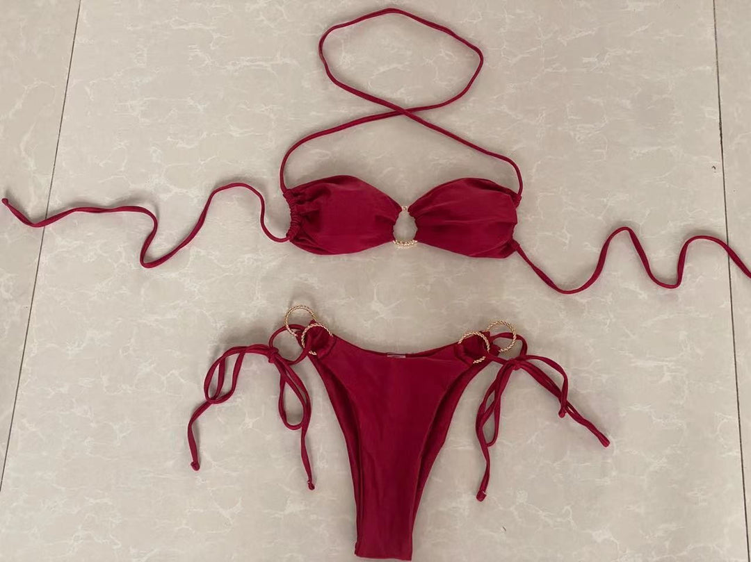 Dame bandeau-bikini med gyldne accenter Skovae
