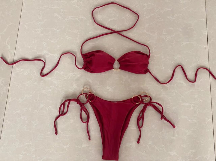 Dame bandeau-bikini med gyldne accenter Skovae