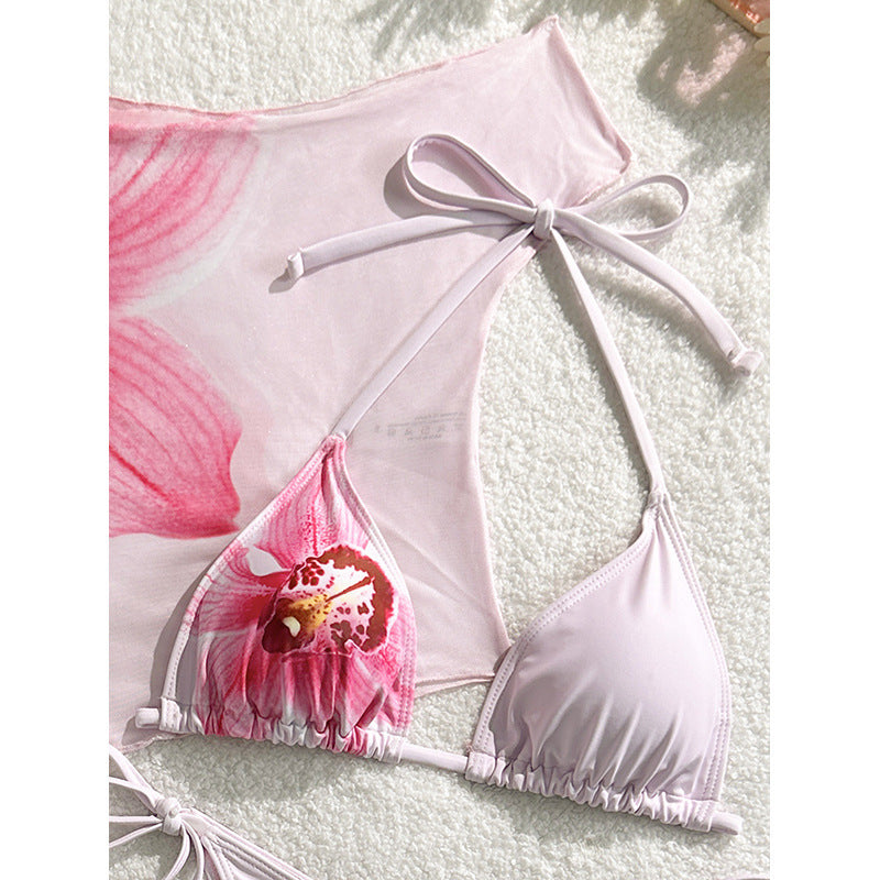 Dame Triangel-Bikini med blomstermotiv og matchende cover-up Skovae