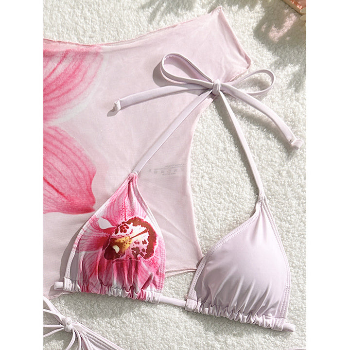 Dame Triangel-Bikini med blomstermotiv og matchende cover-up Skovae