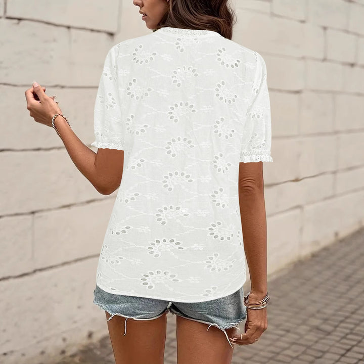 Dame bomuldsbroderet bluse Stilla