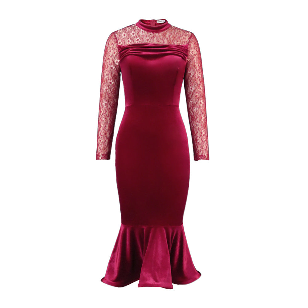 Dame Elegant Fit-and-Flare Kjole med Spidsærmer Skovae