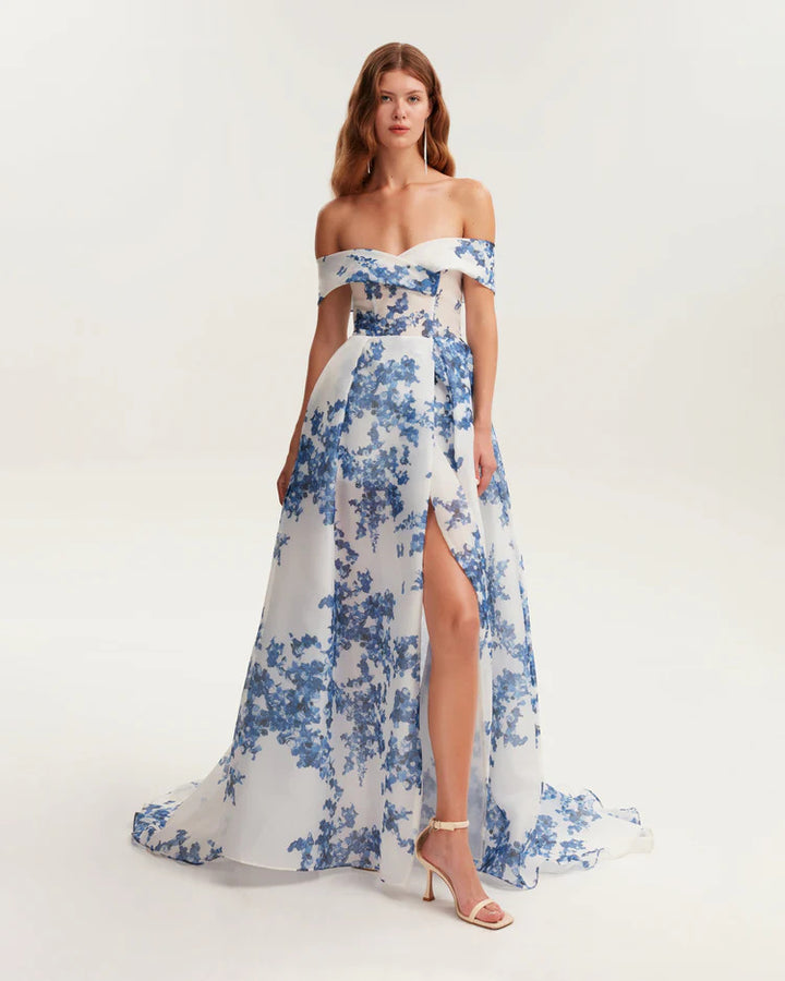 Kvinders maxikjole lavet af chiffon med blomstermønster Skovae